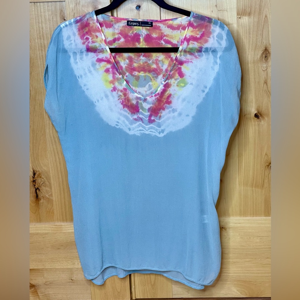 Gypsy 05.  100% silk relaxed tie-dye blouse